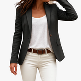 One-button blazer with notch lapels, front view