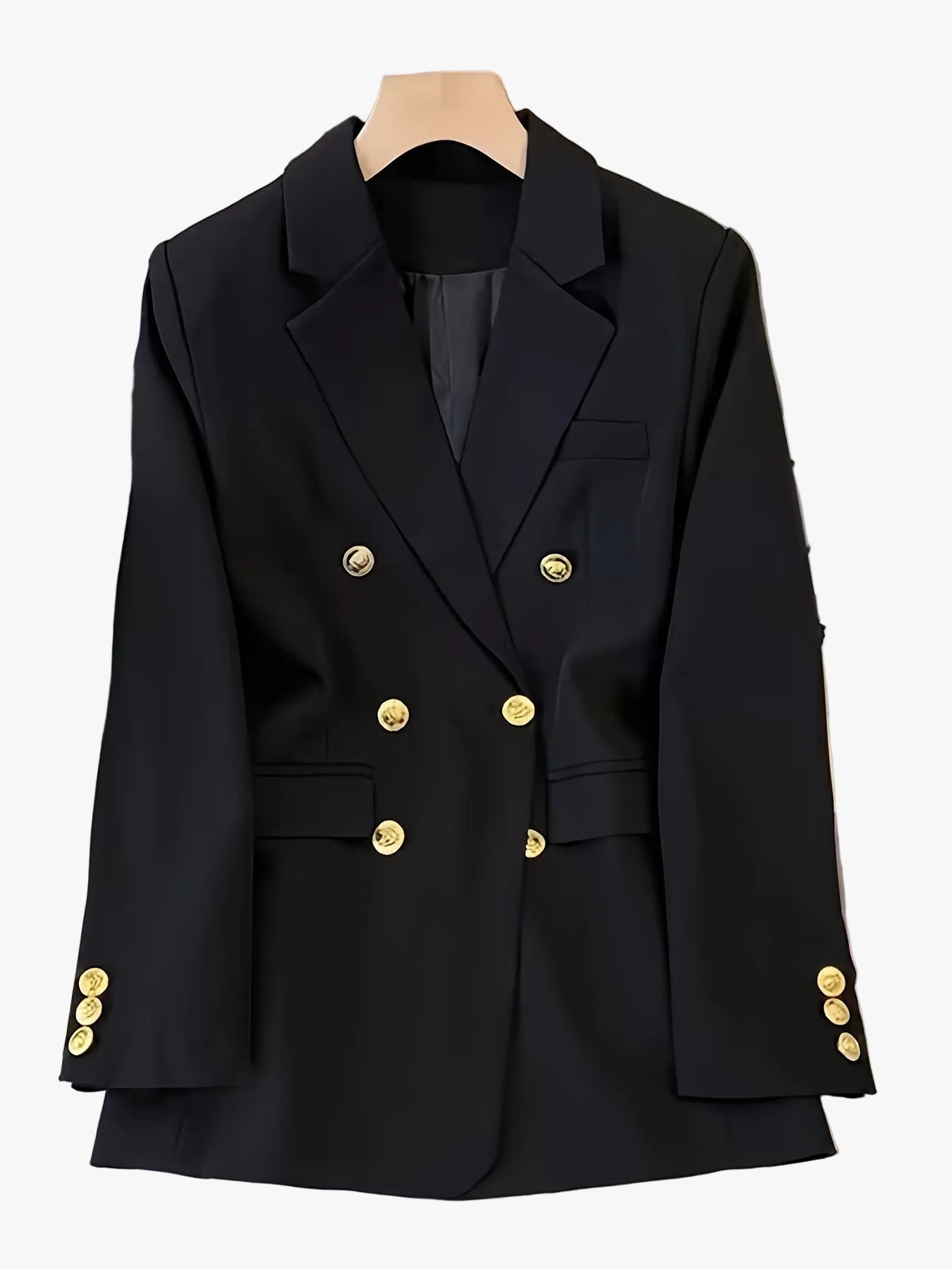 Double-breasted blazer with a notch lapel, front view