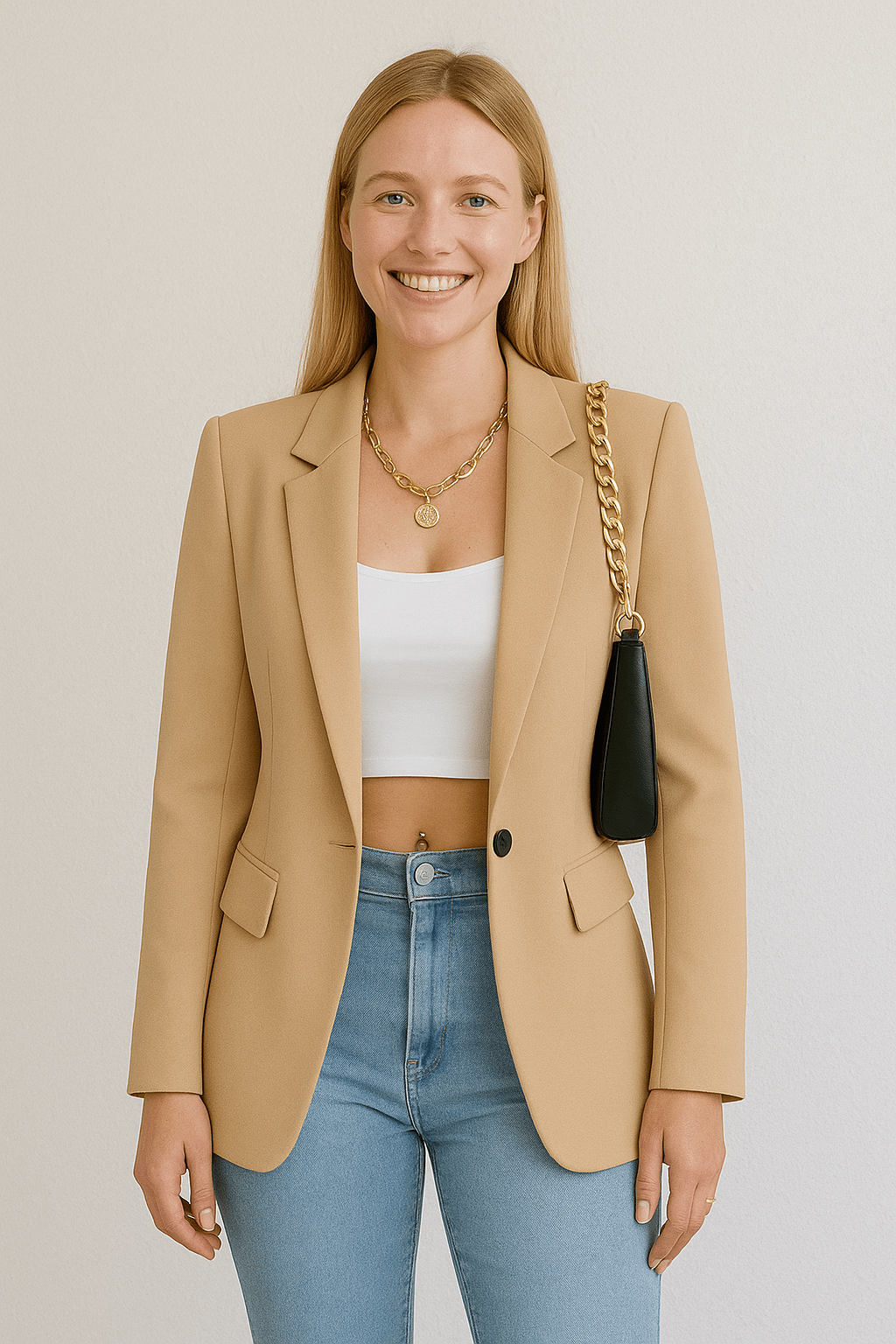 Notched-lapel blazer shown from the side