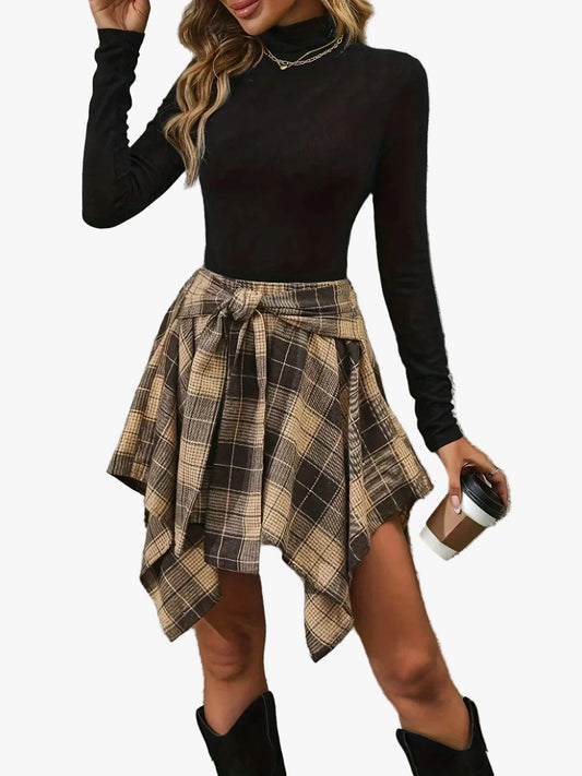 Plaid tie-waist handkerchief skirt, front view