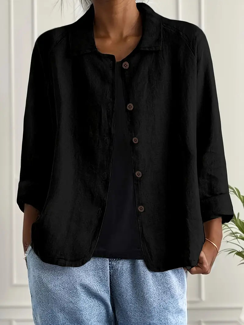 Button-front blazer shown across the colour range